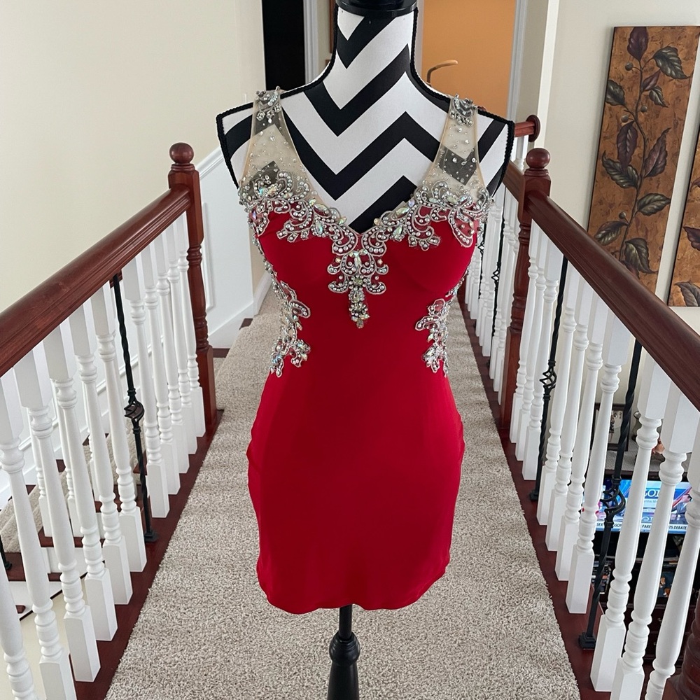 Dave & Johnny Red Embellished Dress